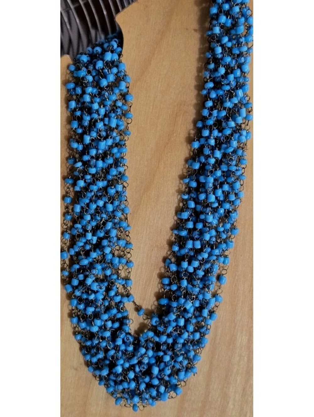 Mini Glass? Ceramic? Bead Multi Strand Necklace Blue Boho 16" Lobster